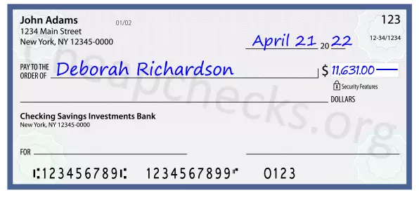 11631.00 dollars written on a check