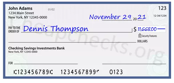 11668.00 dollars written on a check