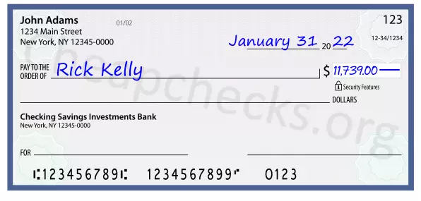 11739.00 dollars written on a check