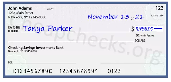 11758.00 dollars written on a check