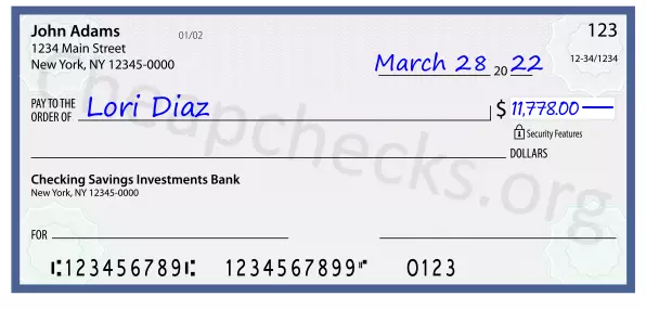 11778.00 dollars written on a check