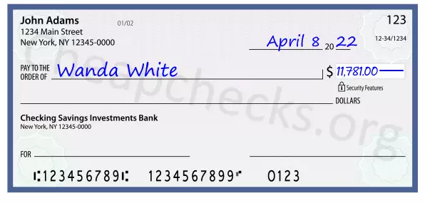 11781.00 dollars written on a check