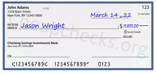 11815.00 dollars written on a check