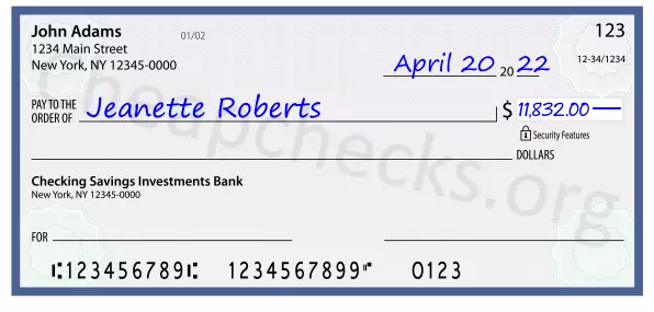 11832.00 dollars written on a check