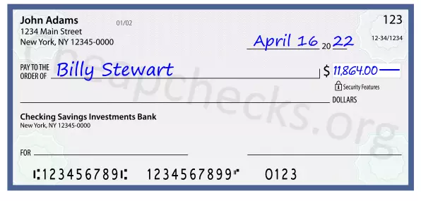 11864.00 dollars written on a check