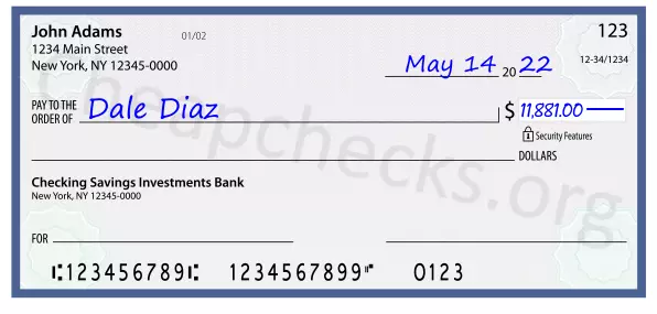 11881.00 dollars written on a check