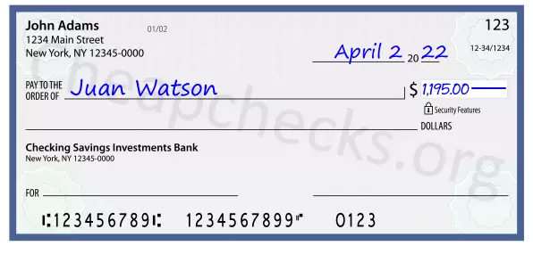1195.00 dollars written on a check