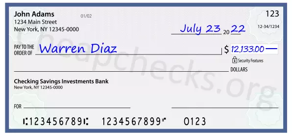 12133.00 dollars written on a check