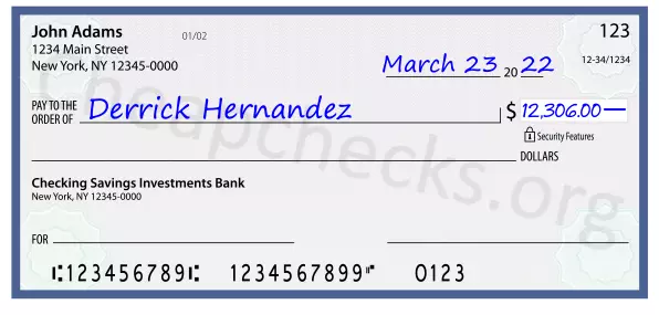 12306.00 dollars written on a check