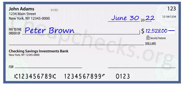 12528.00 dollars written on a check