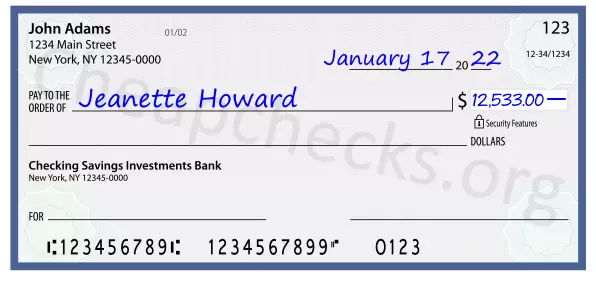 12533.00 dollars written on a check