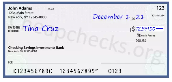 12571.00 dollars written on a check