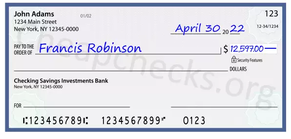 12597.00 dollars written on a check