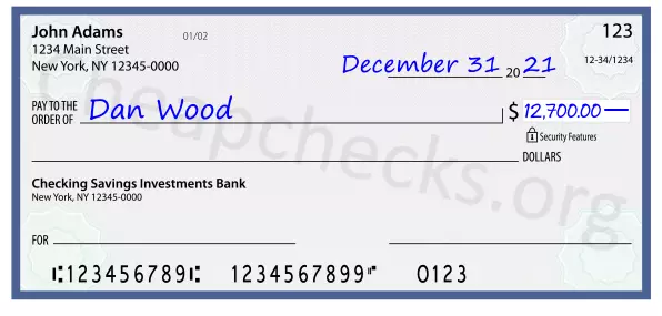 12700.00 dollars written on a check