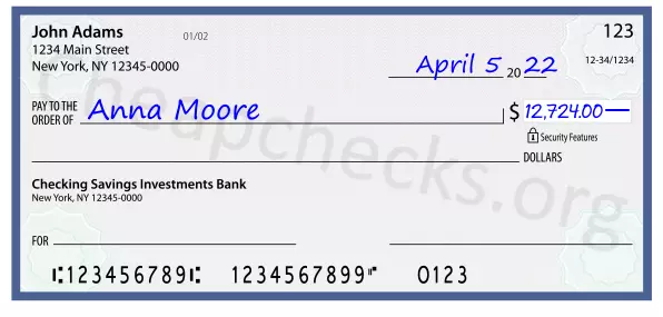 12724.00 dollars written on a check