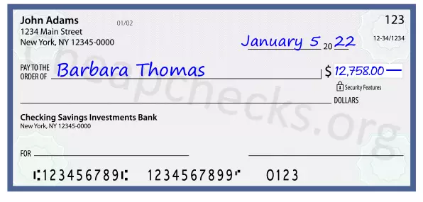 12758.00 dollars written on a check