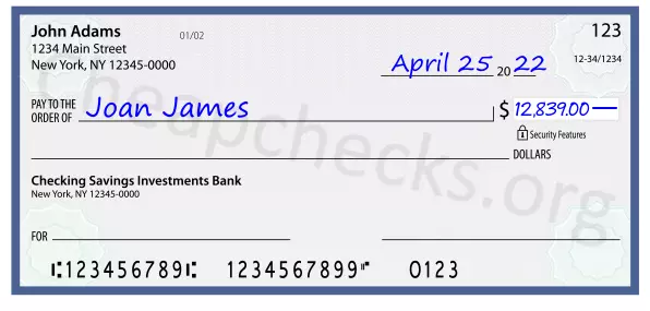 12839.00 dollars written on a check