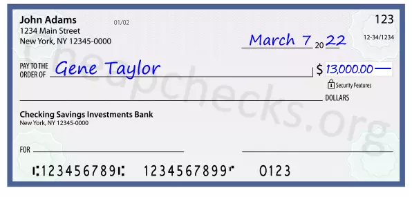 13000.00 dollars written on a check