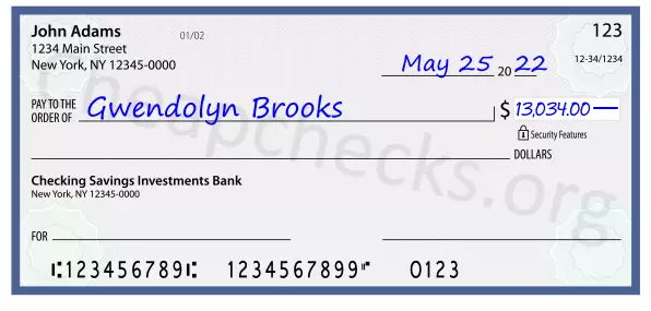 13034.00 dollars written on a check