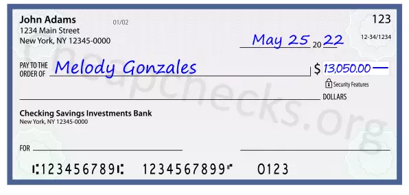 13050.00 dollars written on a check