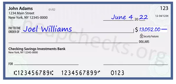 13052.00 dollars written on a check