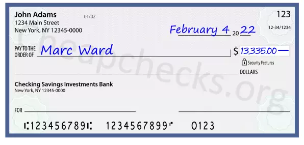 13335.00 dollars written on a check