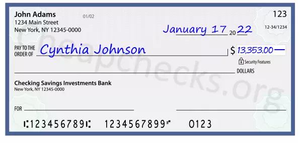 13353.00 dollars written on a check