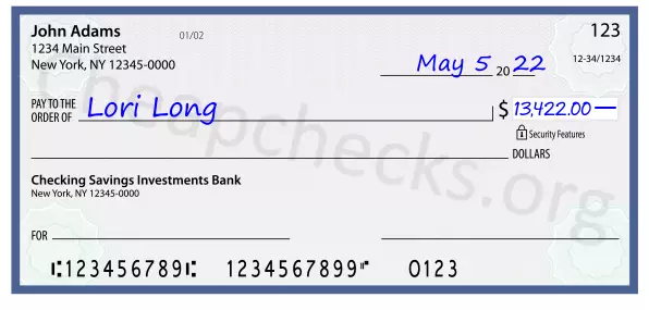 13422.00 dollars written on a check