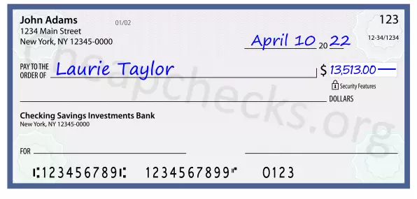 13513.00 dollars written on a check