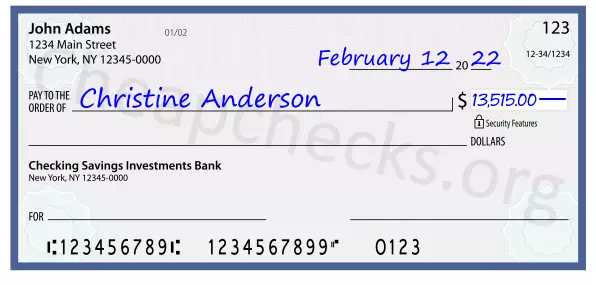 13515.00 dollars written on a check
