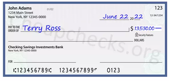 13530.00 dollars written on a check