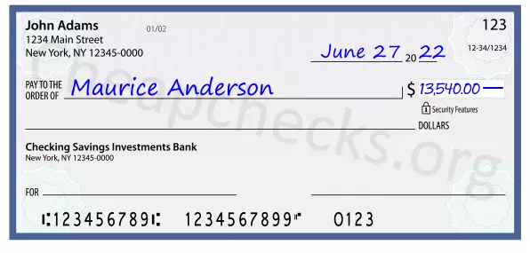 13540.00 dollars written on a check