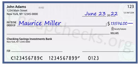 13576.00 dollars written on a check