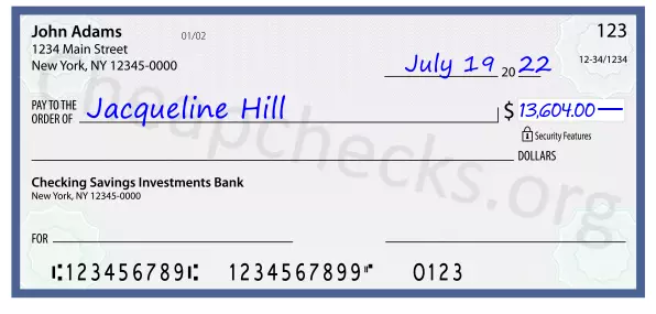 13604.00 dollars written on a check