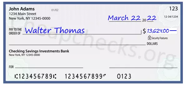 13624.00 dollars written on a check