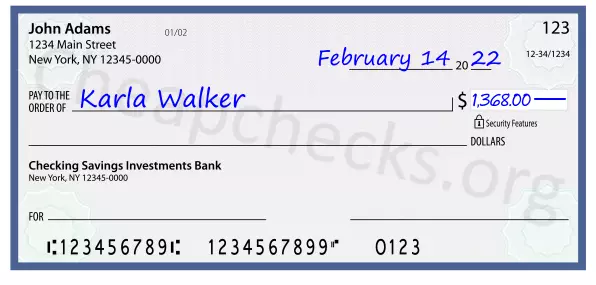 1368.00 dollars written on a check