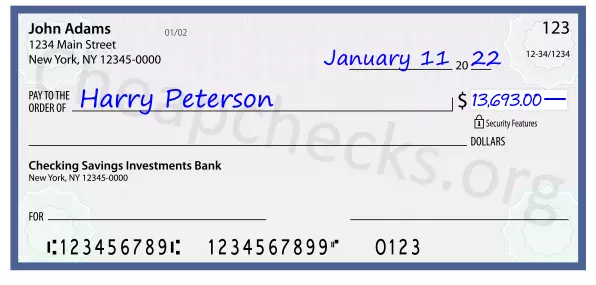 13693.00 dollars written on a check