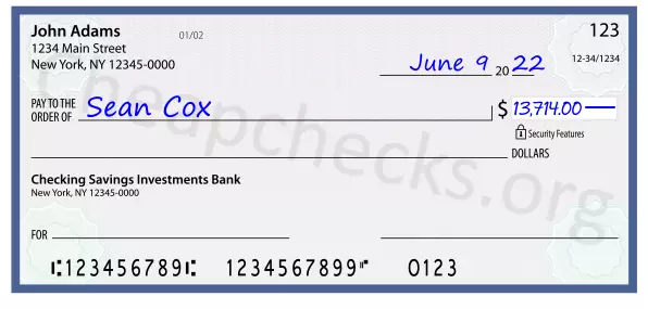 13714.00 dollars written on a check