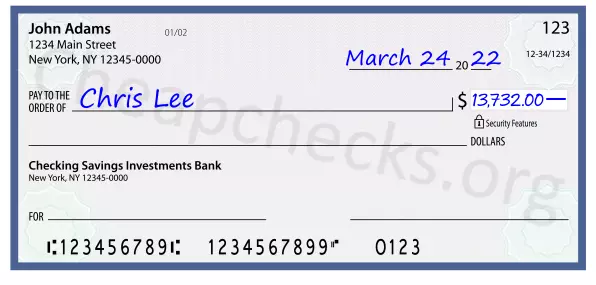 13732.00 dollars written on a check