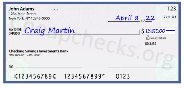 13810.00 dollars written on a check