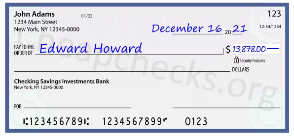 13878.00 dollars written on a check