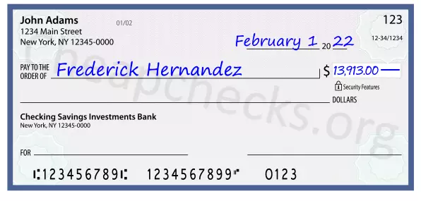 13913.00 dollars written on a check