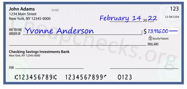 13916.00 dollars written on a check