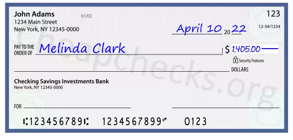 1405.00 dollars written on a check