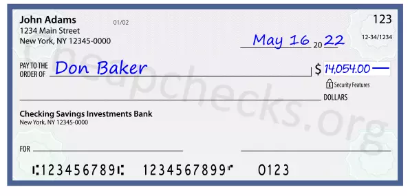 14054.00 dollars written on a check