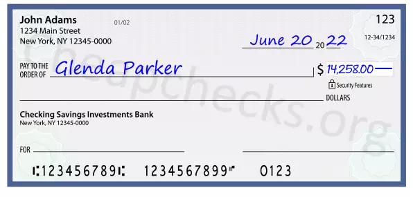 14258.00 dollars written on a check