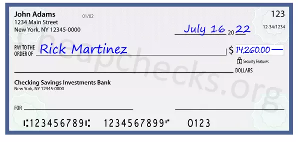 14260.00 dollars written on a check