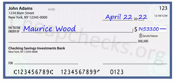 14533.00 dollars written on a check