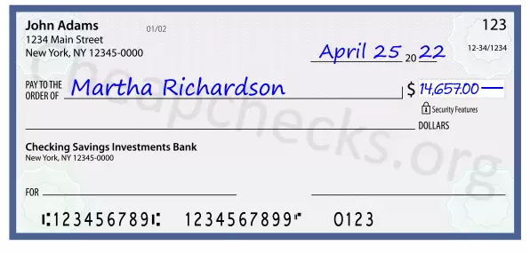 14657.00 dollars written on a check