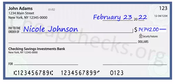 14742.00 dollars written on a check